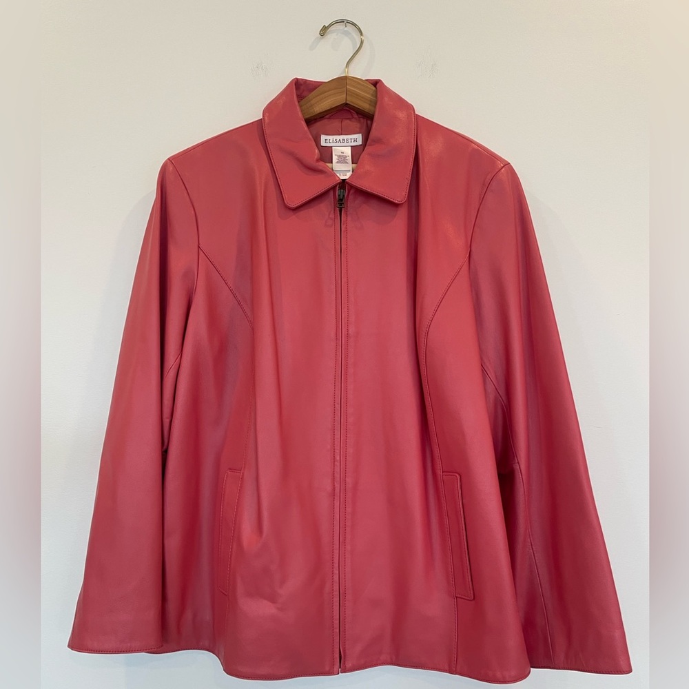 Y2K Pink Genuine Leather Elisabeth Liz Claiborne Oversized Zip Front Plus Size